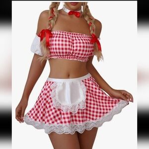 Red Gingham Lingerie Set with Lace Trim